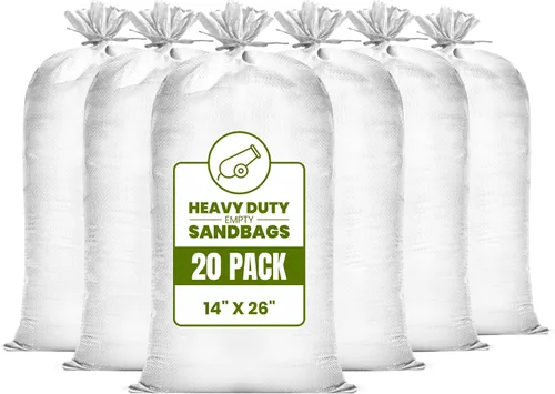 Vista 11 de Bolsas de arena resistentes para inundaciones, bolsas de arena vacías con cuerdas de amarre, protección UV 1600 horas, control de inundaciones, 14 x
