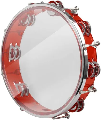Vista 7 de ENNBOM Pandereta Ajustable Tono Mano Tambor Doble Fila Cascabeles de Metal Campana de Mano Nivel de Actuación Pandereta de Percusión de Mano (Azul)