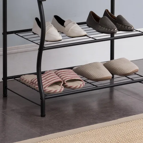 Vista 6 de Kings Brand Furniture - Banco de zapatos de entrada, perchero, organizador de almacenamiento de árbol de pasillo con ganchos
