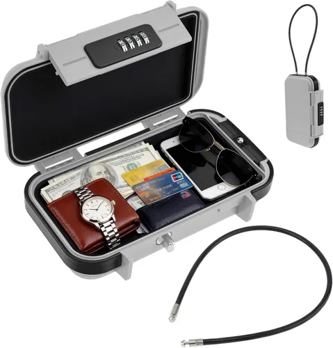 Vista 9 de Caja fuerte portátil, caja de seguridad combinada con código, caja de seguridad antirrobo impermeable con cadena extraíble para playa, dormitorio
