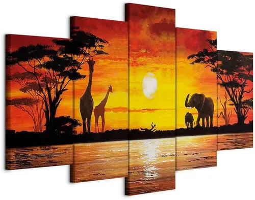 Vista 11 de artgeist Lienzo acústico para pared, diseño de África, 40 x 20 pulgadas, 5 piezas con impresión de sonido de espuma acústica, sala de arte de África