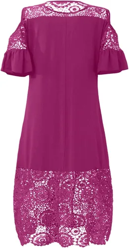 Vista 6 de Vestidos de talla grande para mujer, vestido de verano 2023, elegante, sexy, entallado, con encaje, retazos, manga con volantes, vestido de invitada