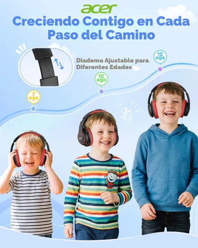 Vista 7 de Acer OHR702 - Auriculares Bluetooth para niños con micrófono integrado Negro rojo