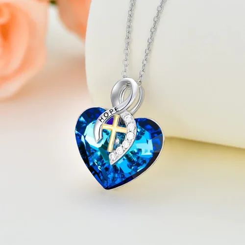 Vista 2 de LONAGO Irish Gifts for Women Heart Celtic Knot Necklace with Heart Shape Blue Crystal from Austria Birthday Gift for Women Girl