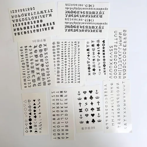 Vista 7 de 30 hojas de calcomanías temporales para tatuajes del alfabeto, tatuajes de dedos, letras negras en inglés, nombre de bricolaje, tatuajes de corona