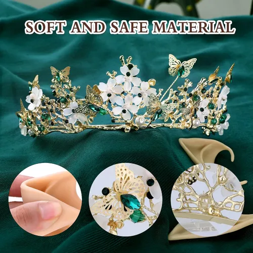 Vista 7 de FRESHME Juego de orejas de elfo con corona de hada, accesorios de disfraz de cosplay, diadema de mariposa, tiara de duendecillo con orejas de elfo