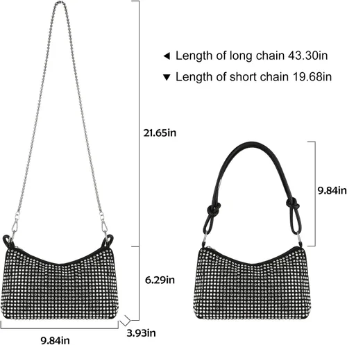 Vista 5 de Bolso de mano para mujer, bolso hobo brillante, bolso de hombro con diamantes de imitación, bolso cruzado brillante, elegante bolso de mano