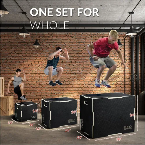 Vista 5 de Fitvids Plataforma de ejercicio de madera antideslizante 3 en 1, equipo de entrenamiento pliométrico para gimnasio en casa, caja de pasos