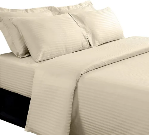Vista 3 de sheetsnthings Damask Stripes - Edredón de plumón de ganso con 600 hilos, 100% algodón, 8 piezas de ropa de cama tamaño Queen