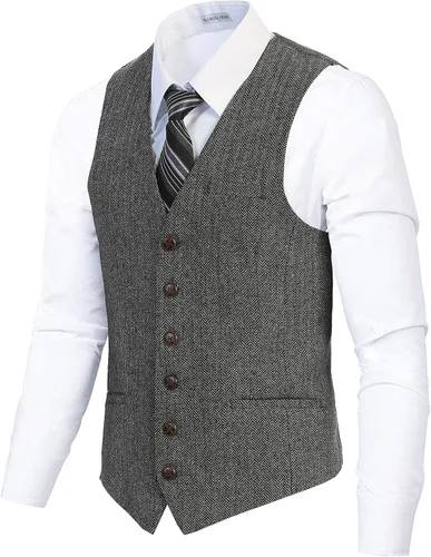 Vista 24 de Gioberti Chaleco de tweed formal de 6 botones para hombres