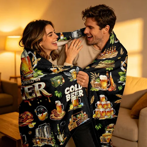 Vista 3 de Manta de cerveza, regalos para hombres y mujeres, franela suave y acogedora, divertida manta de felpa con temática de cerveza de animación, regalos