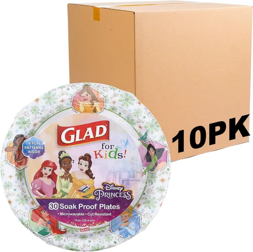 Vista 10 de Glad para Niños Platos de Papel Desechables de Princesas Disney, Marcos Florales - Resistente, A Prueba de Absorción, Apto para Microondas, Platos