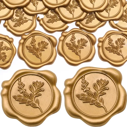 Vista 10 de SWANGSA 50 calcomanías de sello de cera de arco 3D, calcomanías de sellado de cera autoadhesivas de oro antiguo para invitaciones de fiesta de boda