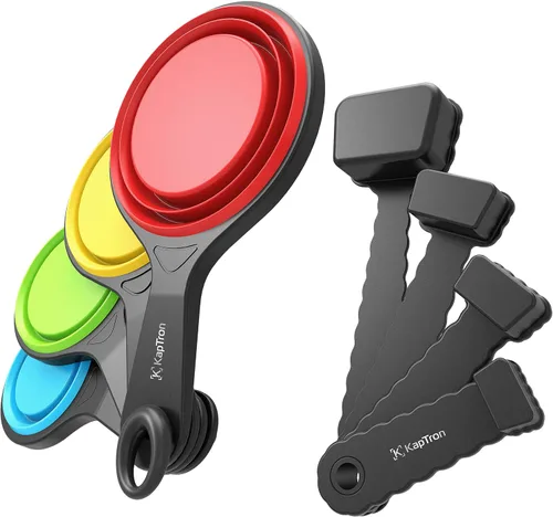 Vista 2 de Kaptron Juego de cucharas y tazas medidoras plegables de 8 piezas, varios tamaños, multicolor