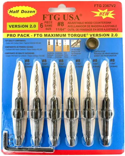 Vista 28 de FTG USA Juego de 12 brocas avellanadoras #4 (7/64") para madera con broca cónica