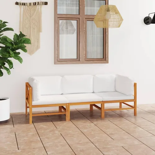 Vista 13 de Ensemble de Salon de Jardin 4 Pièces en Teck Crème avec Coussins Polyester, Confortable et Modulaire Pour Terrasse, Balcon ou Jardin, Design