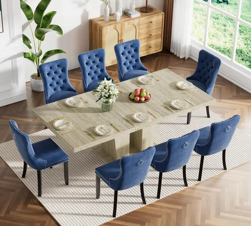 Vista 96 de Juego de mesa de comedor extensible marrón de 63 a 78.74 pulgadas para 4, juego de mesa de comedor de 5 piezas con 4 sillas, mesa de cocina