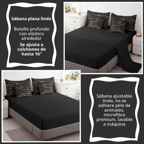 Vista 4 de Feelyou Juego de edredón botancial de camuflaje con bandera estadounidense Negro Marrón Oscuro