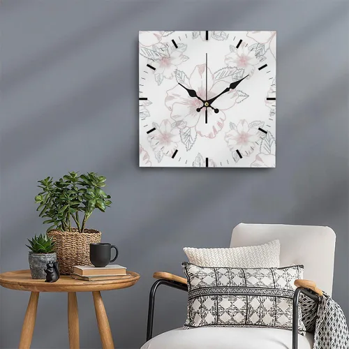 Vista 5 de Pink White Rose Flower Small Wall Clock Small Clocks Battery Operated Square Wall Clock Battery Clocks for Kitchen for Kitchen Bathroom Bedroom
