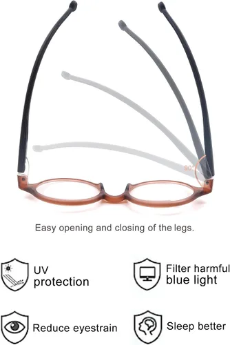 Vista 4 de Gafas de Lectura Redondas para Mujeres y Hombres con Bloqueo de Luz Azul, Lectores Circulares Unisex Ultraligeros, Gafas de Lectura sin Prescripción