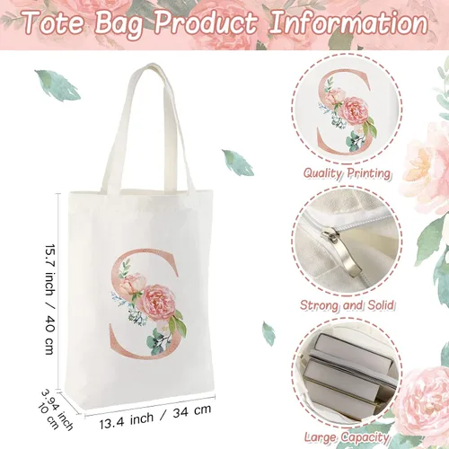 Vista 4 de Sanwuta 2 bolsas de lona con inicial, diseño floral con letras florales, bolsas de cosméticos de viaje, bolsas con monograma para mujer, mujer