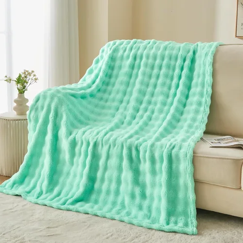 Vista 8 de NEWCOSPLAY Manta para Sofá Aqua Súper Suave de Franela Polar 3D Burbuja Ligera Manta de Cama para Uso en Todas las Estaciones (Aqua, Throw(50"x60"))