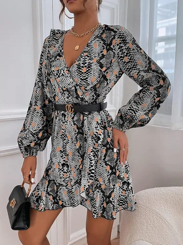 Vista 6 de WDIRARA Vestido corto de manga larga de piel de serpiente para mujer