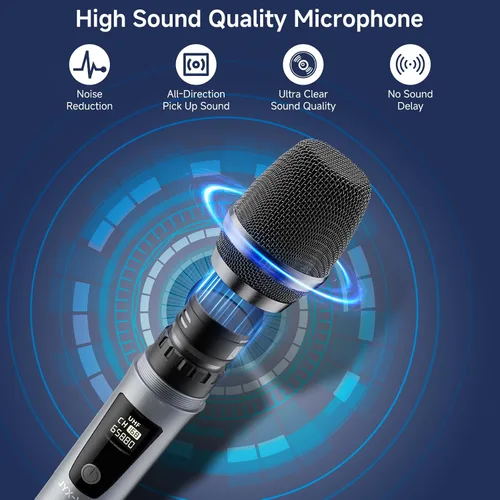 Vista 3 de JYX Micrófono inalámbrico, sistema de micrófono dinámico de mano profesional UHF de metal con receptor recargable de 1/4 pulgadas (0.250 in) enchufe