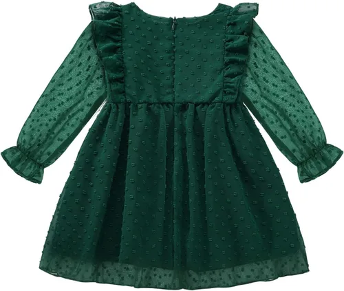 Vista 6 de Vestidos de verano para niñas pequeñas, con volantes, sin mangas, con lunares suizos, vestido de fiesta sólido para 18M-6 años