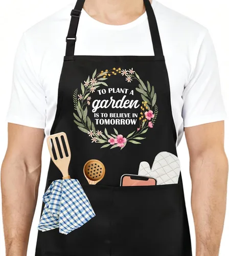 Vista 15 de Divertido delantal de cocina para mujeres y hombres, delantal de cocina para hornear con 2 bolsillos, lindo regalo de cumpleaños, Navidad, día