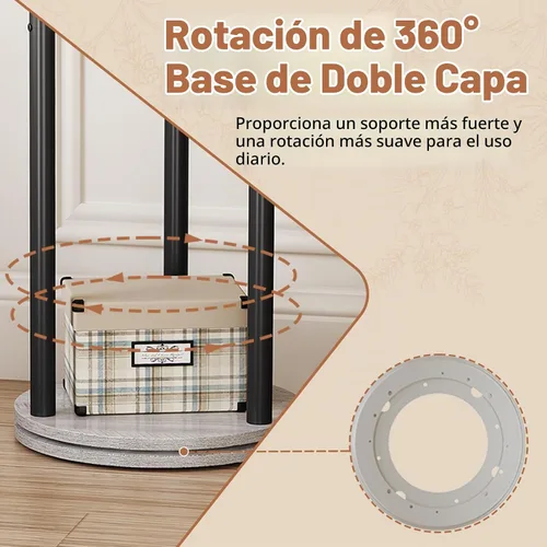 Vista 3 de Espelism Perchero giratorio independiente de metal para el recibidor con diseño de árbol, soporte con 4 niveles de exhibición de almacenamiento y 9