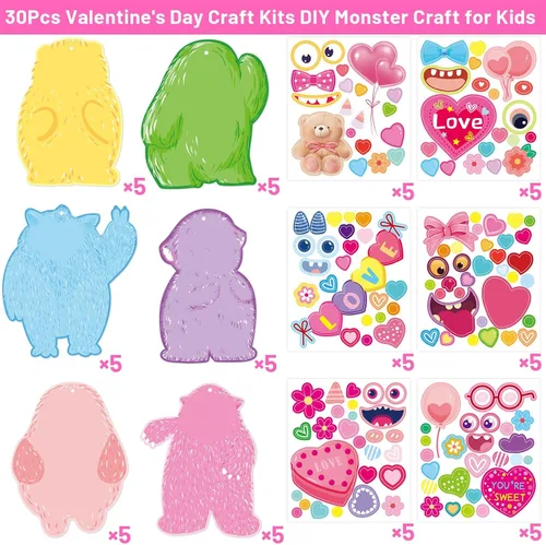 Vista 2 de Fancy Land Kit de manualidades para el día de San Valentín para niños, haz tu propio adorno de monstruo para el aula, actividades divertidas