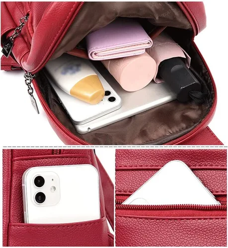 Vista 2 de Mochila de moda para mujer, monederos de PU con diseño multiusos, bolso con asa superior (color : negro, tamaño: 30 x 26 x 12)
