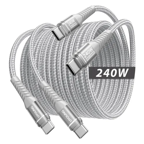 Vista 20 de Cable USB C a USB C de 240 W de carga rápida de 6 pies, cable USBC a C Negro