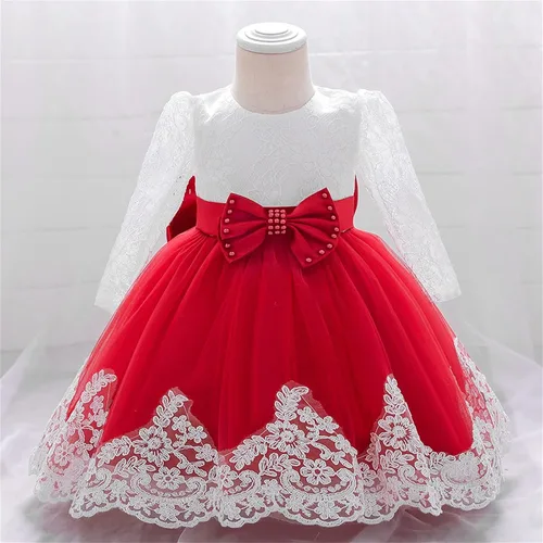 Vista 2 de Vestido de otoño de lino de algodón de manga larga con tutú de flores, vestido de princesa, vestido de tul para Navidad
