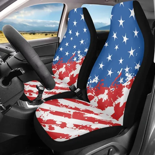 Vista 2 de Talayituse - Funda de asiento de coche con estampado de salpicaduras de pintura de la bandera americana, funda de asiento de cubo para vehículo, 4