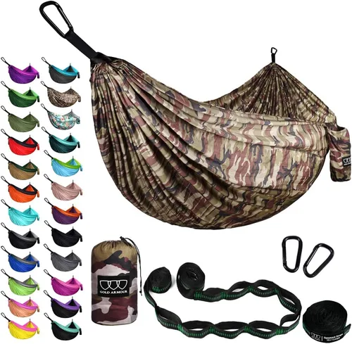 Vista 11 de Gold Armour Hamaca de camping – Hamaca doble XL, hamaca portátil, accesorios de camping, equipo para exteriores e interiores con correas de árbol