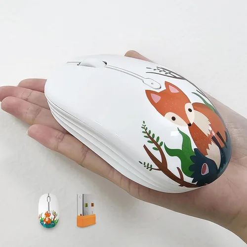 Vista 19 de FMOUSE Bonito mouse inalámbrico, Bluetooth y modo dual de 2.4 GHz con receptor USB, clic silencioso, alimentado por batería AA, para niños, Niña