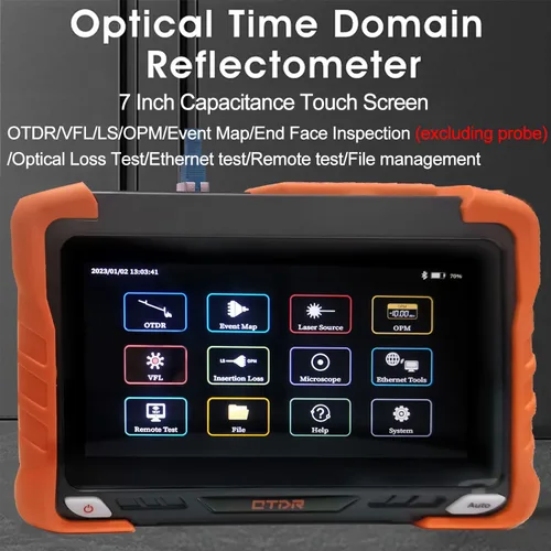 Vista 2 de 7 pulgadas de pantalla táctil SM fibra óptica OTDR Reflectómetro de dominio de tiempo óptico 1310/1550nm 32/30dBm Probador incorporado VFL OPM OLS
