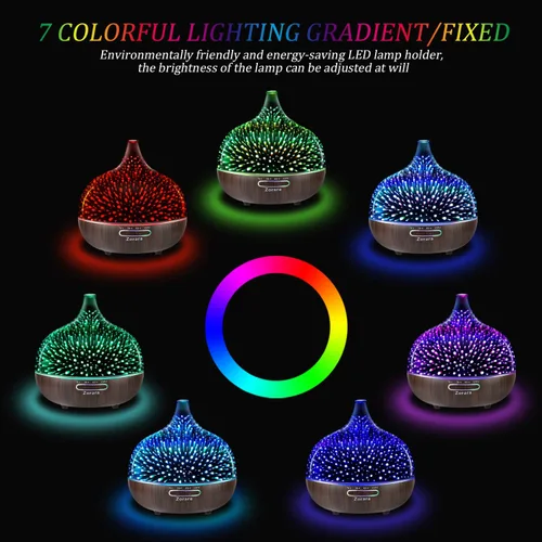 Vista 5 de Difusor de aceite esencial de 18.6 fl oz, humidificador de niebla fría de vidrio 3D, humidificador ultrasónico de aromaterapia con 7 luces LED que