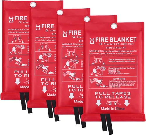 Vista 7 de Manta de emergencia contra incendios para el hogar y la cocina, paquete de 2 unidades de 3.3 x 3.3 pies, supresión de fibra de vidrio, ignífuga