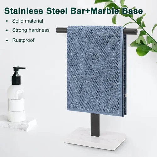 Vista 5 de Toallero de mano, soporte de toalla en forma de T para baño, barra de toallero de mano para aparador de cocina, acero inoxidable 304, base de mármol