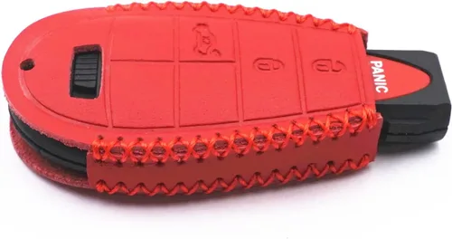 Vista 6 de Funda de cuero inteligente con 4 botones para llavero Chrysler 300 Dodge Durango Challenger Journey Charger Grand Caravan (rojo), Rojo