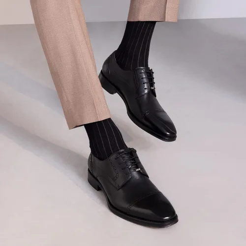 Vista 3 de LEIZILEI Zapatos Oxford de vestir para hombre Brogue Cuero Genuino Cordones Oxford Derby Zapatos, Negro02