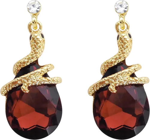 Vista 21 de Navachi Pendientes colgantes de gota de serpiente con forma de pera multicolor de cristal chapado en oro de 18 quilates Negro