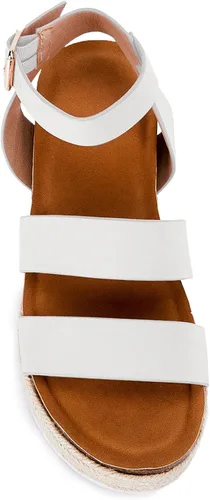 Vista 3 de Eileency Sandalias de cuña con hebilla de punta abierta para mujer, con correa de tobillo, estilo casual