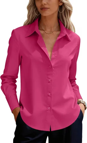 Vista 21 de siliteelon Camisas de vestir con botones para mujer, camisas de vestir de manga larga para mujer, camisas de trabajo de algodón de ajuste regular