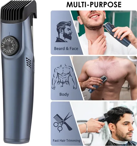 Vista 4 de Recortadora de barba con aspiración para hombres con 20 longitudes y estilos ajustables, recortadora con aspiración integrada para bigote, patillas