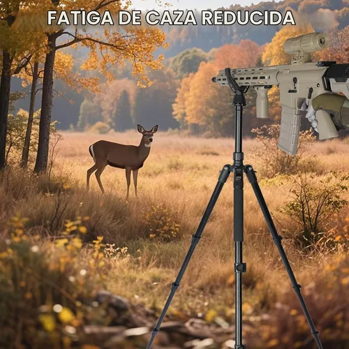 Vista 7 de Trípode de disparo ajustable para rifles, bastón de disparo con bloqueo de nivel, trípode monópode bípode 3 en 1, altura de 22.8″-61″, aleación