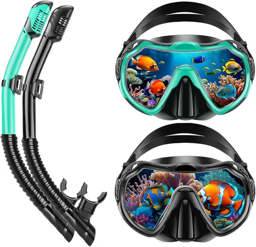 Vista 16 de Snorkeling Gear for Adults, Adult Snorkel Set with Panoramic Anti-Leak and Anti-Fog Tempered Glass Snorkel Mask, Dry Top Snorkel, Snorkle Mask Set